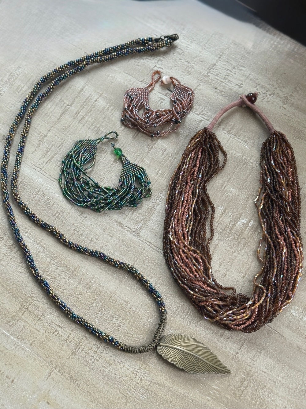 Vintage Multi-Strand Seed Bead Necklace Bracelet 4-Piece Jewelry Lot